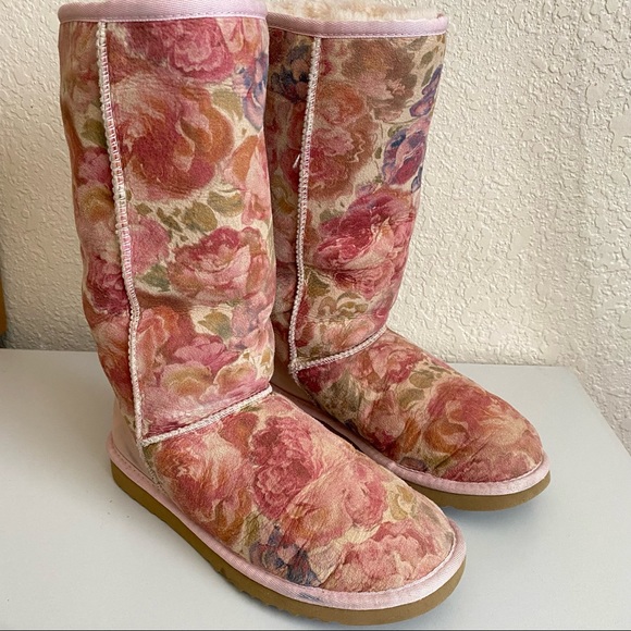 UGG Shoes - RARE UGG Australia Classic Tall Romantic Boots in Pink floral size 7